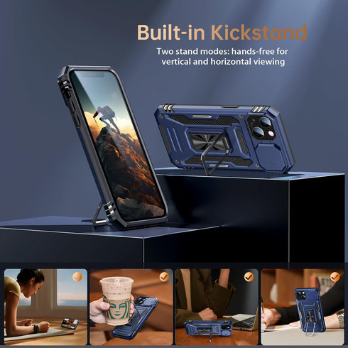 MERRO for iPhone 13 Case with Screen Protector,Sliding Camera Cover,Military-Grade Cover with Magnetic Stand Phone Case 6.1" Navy Blue......