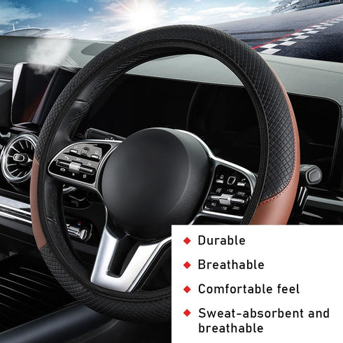 Car Steering Wheel Cover, 15 Inch Leather Breathable Auto Steering Wheel Protector, Comfortable Non-Slip Vehicle Steering Wheel Covers, Universal ...