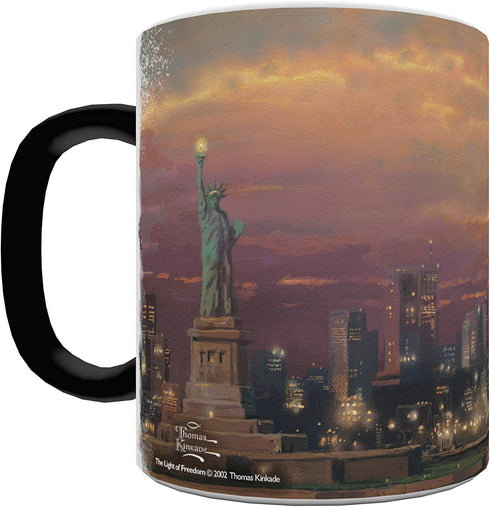 Morphing Mugs Thomas Kinkade - Light of Freedom - New York USA - One 11 oz Color Changing Heat Sensitive Ceramic Mug – Image Revealed When HOT Liq...