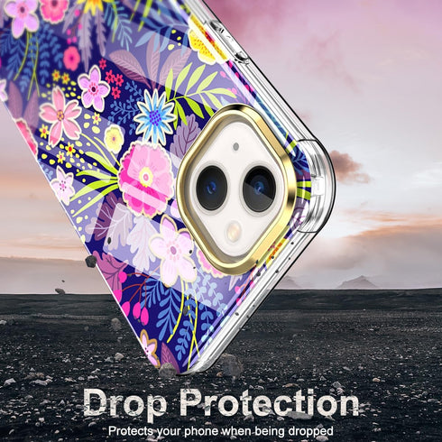 STERKER Compatible for iPhone 15 Case, Full Body Rugged Floral Pattern Case with Built-in Touch Sensitive Screen Protector, Soft TPU Bumper Case f...