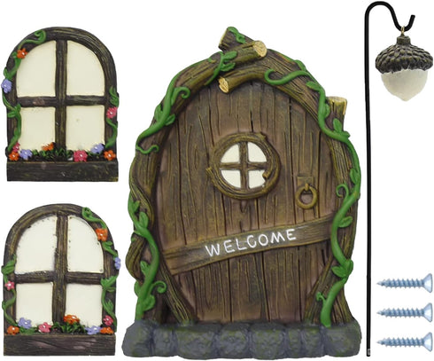 Fairy Garden Accessories Yard Garden Sculpture Decoration Gnome Home Window and Door with lamp Decoration for Trees...