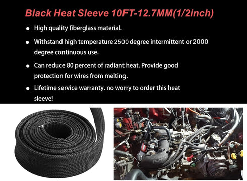 Fiberglass Hose Heat Shield Sleeve Spark Plug Wire Heat Protector Boots Auto Hose Roll 2500 Degree for Car&Auto Wire Loom Brake Line Cable (Black ...