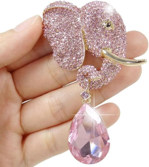 EVER FAITH Rhinestone Crystal Adorable Cute Elephant Teardrop Brooch Gold-Tone...