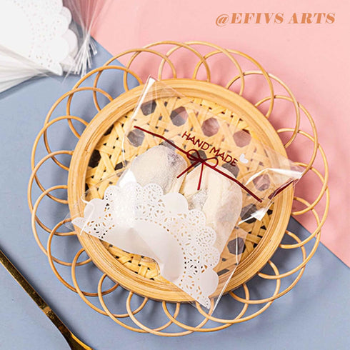 200pcs 5.5x5.5in Lovely Lace Bowknot Clear Biscuit Roasting Treat Present DIY Plastic Candy Individual Wrappers Self Adhesive OPP Cookie Bakery De...