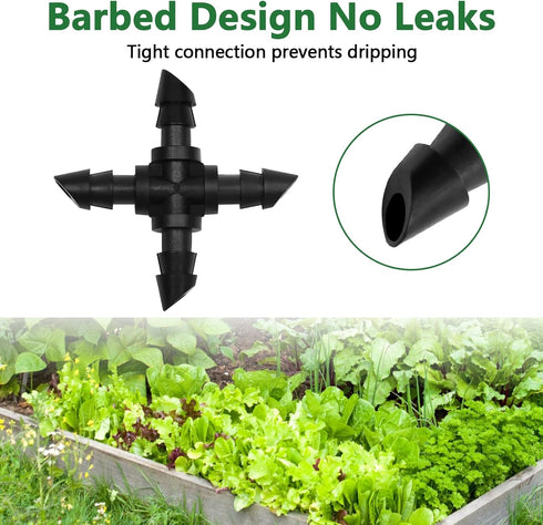 40 Pack Drip Irrigation 1/4" Barbed Cross Tee Fittings, Barbed Connectors for 1/4 Inch Irrigation Tubing Drip Line 4 Way Parts for Drip Sprinkler ...