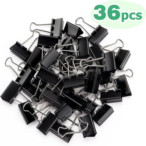 ZZTX Black Binder Clips Paper Clamps Clips Medium Size, 1.3 Inches, 36 Pack...
