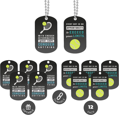 Inkstone Tennis Dogtag Necklaces | (12 Pack) |Motivational Saying For Tennis Team | Encouraging Gift for Students, Teams, and Fans...