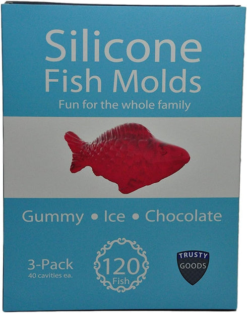 Trusty Goods' Gummy Fish Silicone Candy Mold: 3 Pack - 1 Red, 1 Green, and 1 Blue Tray Per Set + 1 FREE Dropper + FREE Recipe PDF...