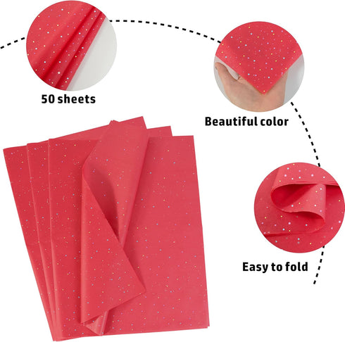 50 Sheets 20"X28" Full Size Gift Wrapping Tissue Paper, Red Glitter Tissue Paper Bulk for Gift Bags, Wedding Birthday Showers Arts Craft Party Dec...