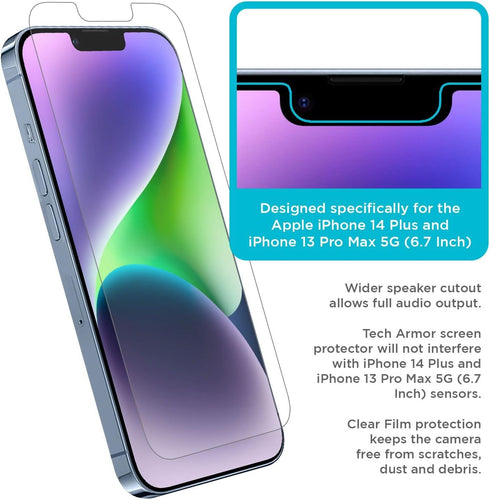 Tech Armor 4 Pack HD Clear Film Screen Protector Compatible for Apple NEW iPhone 14 Plus (2022) and iPhone 13 Pro Max (2021) 5G 6.7 Inch......