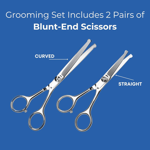 Pet Grooming Scissors Set With Round Tips For Dogs & Cats - Professional Grade Shears Safely Cut Through Dog or Cat Hair - Fur Trimming Made Easy ...