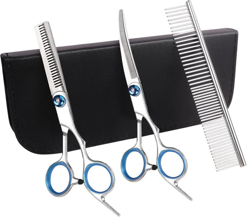 Premium Dog Grooming Scissors with Safety Round Tips, 3 in 1 Dog Grooming Scissors Kit, 4CR Stainless Steel Premium Pet Grooming Shears for Dog, S...