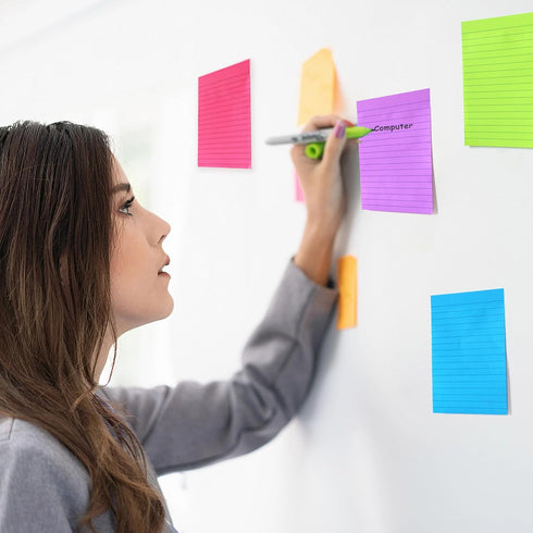 (9 Pack) Lined Sticky Notes 4x6 in Post Sticky Notes with Lines, 9 Bright Colors Large Ruled Post Sticky Colorful Super Sticking Power Memo Pads S...