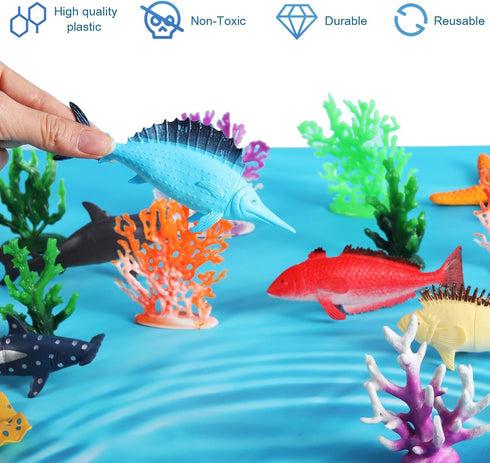 26 Pcs Ocean Animals Figurines Toys Plastic Sea Creatures Diorama Project Playset Ocean Habitat Project Supplies with Coral Reef Kit for Kids Todd...