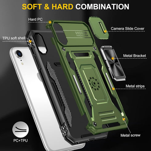 iPhone X/Xs Case, Slide Camera Protective Cover, Rotate Kickstand, Shockproof Cover (Green)......