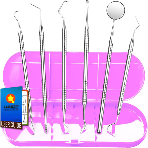 Dental Tools, Plaque Remover for Teeth, Metal Dental Pick Teeth Cleaning Tools Kit, Stainless Steel Oral Care Dental Hygiene Kit with Tooth Scrape...