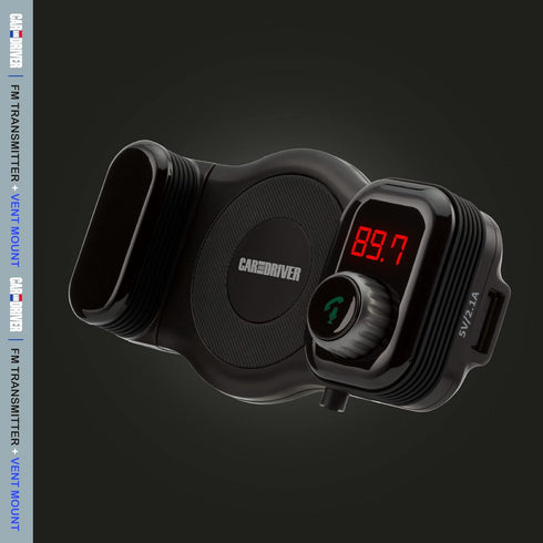 Car and Driver Bluetooth FM Transmitter | Car Vent Phone Mount Featuring Streaming Audio, TF Card Slot, Hands-Free Calling, USB Charging, Siri Com...