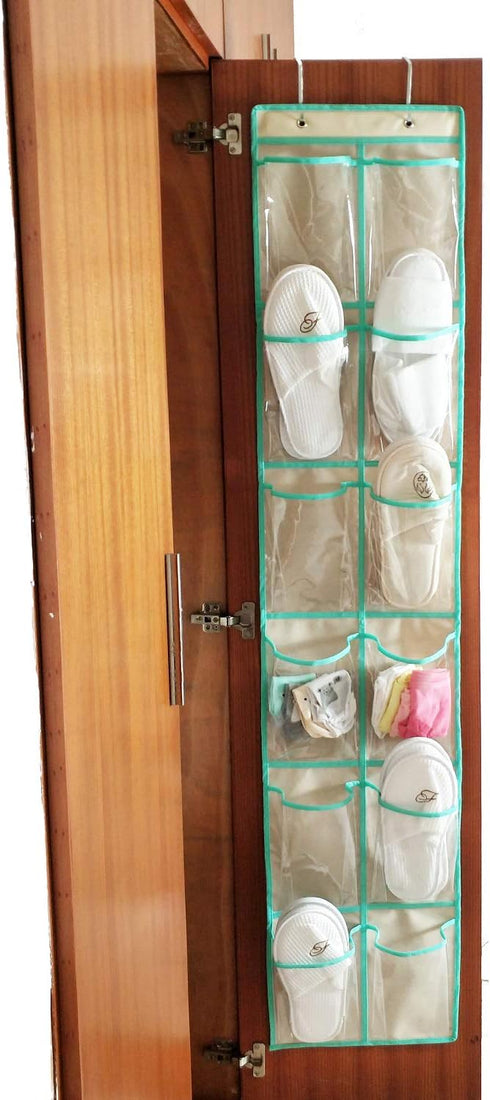 Over The Door Shoe Organizer Hanging Narrow Closet Door Shoe Storage Large Clear Pockets Chart (12 POCKETS)...