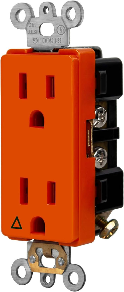 ENERLITES Isolated Ground Outlet, Industrial Grade Decorator Receptacle, 15A/125VA, 5-15R, 61500-IG-O, Orange...