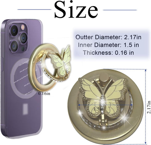 Magnetic Phone Ring Holder Compatible with MagSafe Phone Grip Kickstand for Magsafe Cases with Magnetic Adapter Circle, Adjustable Angle Butterfly...
