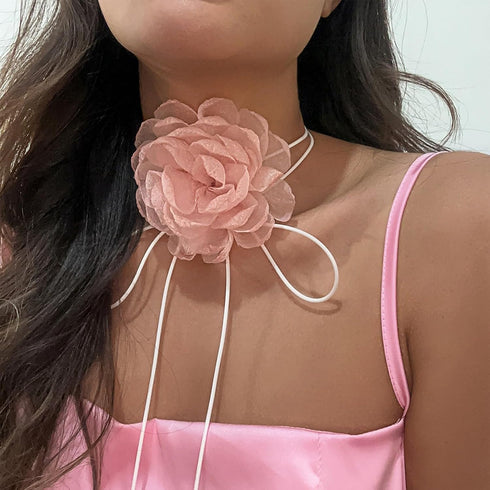 DOLLESS Flower Rose Choker Necklace Big Floral choker Necklace for Women Bohemian Summer Beach Necklace Jewelry for Women (Pink)...