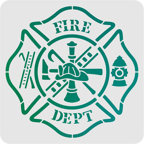 FINGERINSPIRE Fire Department Painting Stencil 11.8x11.8 inch Maltese Cross Stencil with Fire Hydrant Ladder Pattern Reusable Plastic Painting Ste...