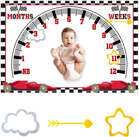 CSFOTO Racing Car Baby Monthly Milestone Blanket Newborn Growth Record Prop Milestone Blanket for Baby Boy Photography Props for Newborn Baby Show...