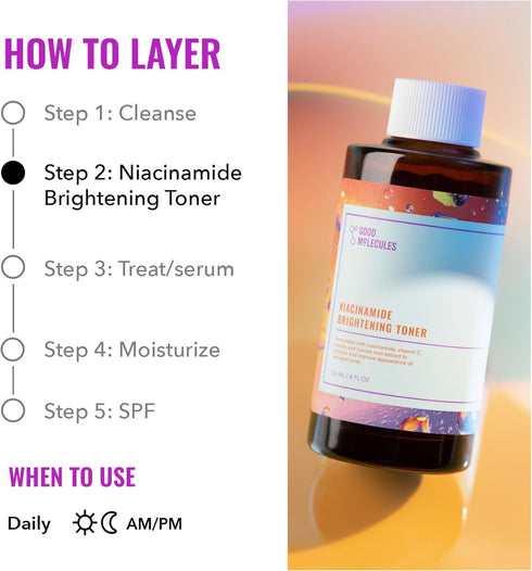 Good Molecules Niacinamide Brightening Toner - Facial Toner with Niacinamide, Vitamin C and Arbutin for Even Tone, Enlarged Pores - Skincare for F...