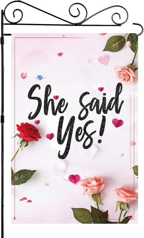 She Said Yes Garden Flag, Bridal Shower Garden Flag, Engagement Wedding Shower Proposal Party Lawn Yard Sign, 18'' x 12.5'', Polyester, Double-sid...