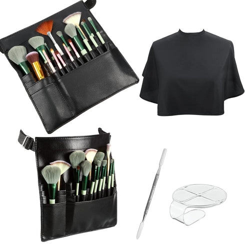 4 Pieces Makeup Artist Tools Include Professional Cosmetic Makeup Brush Bag with Artist Belt Strap, Hand Makeup Mixing Tray Clear Cosmetic Foundat...