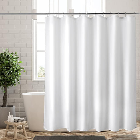 Titanker Fabric Shower Curtain Liner Washable, 72 x 65 Inches, White Shower Liner Fabric with 2 Magnets, Bathroom Polyester Shower Liner Waterproo...