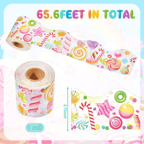 65.6ft Candyland Bulletin Board Border Self Adhesive Scalloped Border Trims Candyland Cutouts Bulletin Board for Candyland Classroom School Door D...
