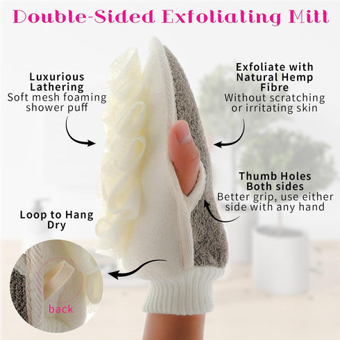 Bath Gloves for Shower. Exfolating Mitt Body Scrubber, Doouble Sided Expoliating Glove, Shower Body Loofah Sponge, Bath Gloves Exfoliating Mitt fo...