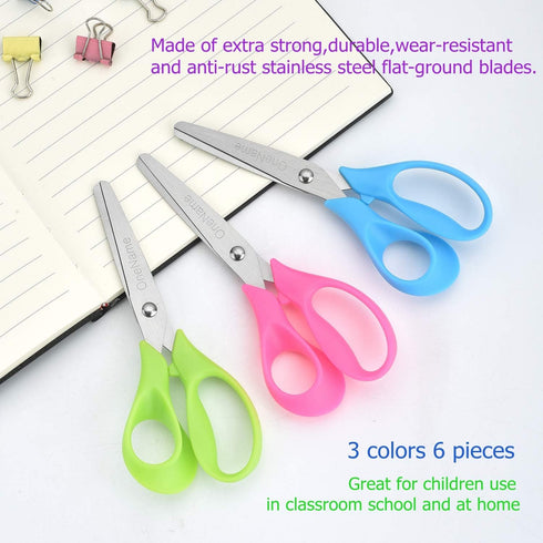Left-Handed Kids Scissors 6 Pack 5 Inch Left hand scissors for child School Student Scissors,Stainless Steel Sharp Blade Comfort-Grip Handles Blun...