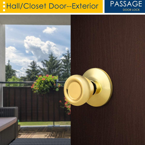 home improvement direct Passage Door Knobs for Hallway and Closet Door, Keyless Non-Locking Interior Door Knob Handle in Polished Brass...