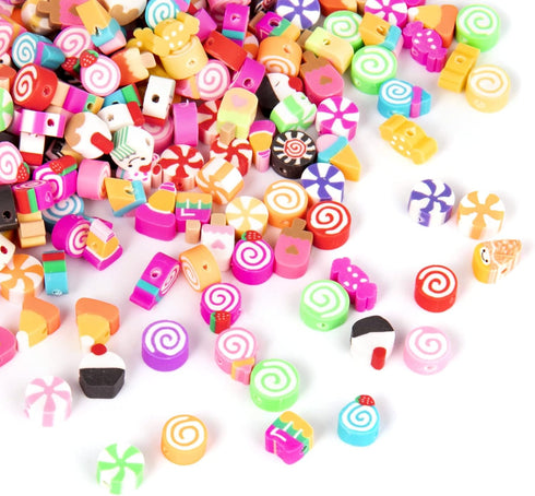 200PCS Colorful Candy Polymer Clay Beads 10mm Mixed Candy Ice Cream Spacer Beads Handmade Polymer Clay Beads Kit Bulk for Jewelry Making DIY Brace...