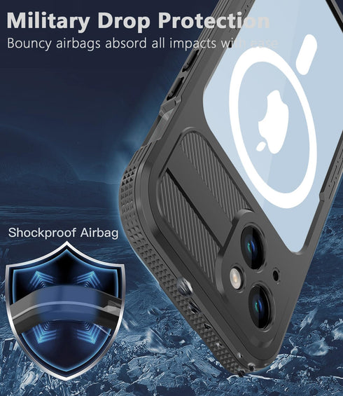 Design for iPhone 15 Case Waterproof 6.1‘’, Full Body Protective Shockproof Dustproof Phone Case for iPhone 15 - with Screen Protector (Black)...