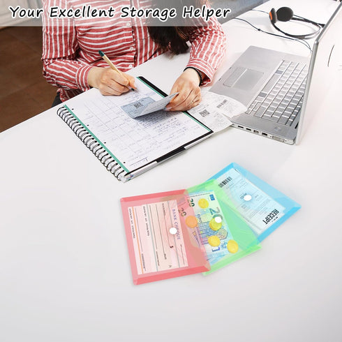 GoodSing Plastic Envelopes,10 Pack Clear Envelopes A6 Reusable Pouches Document File Organizer,Plastic Envelopes with Snap Closure for Money Recei...
