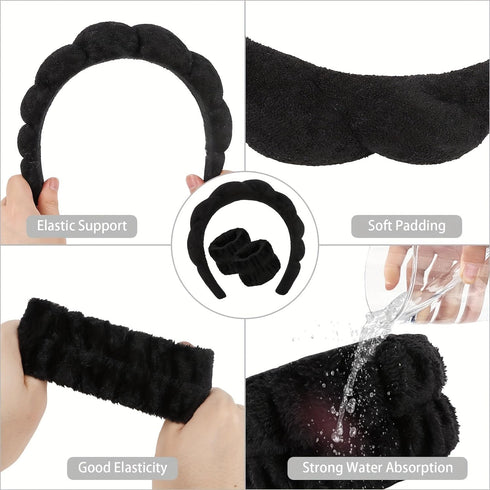5Pcs Spa Tools Fluffy Head Band Elastic Water Absorbent Twist Bands Hair Claw Clips Non Slip Clips Suitable For Face Washing Bath Skincare Spa Mak...