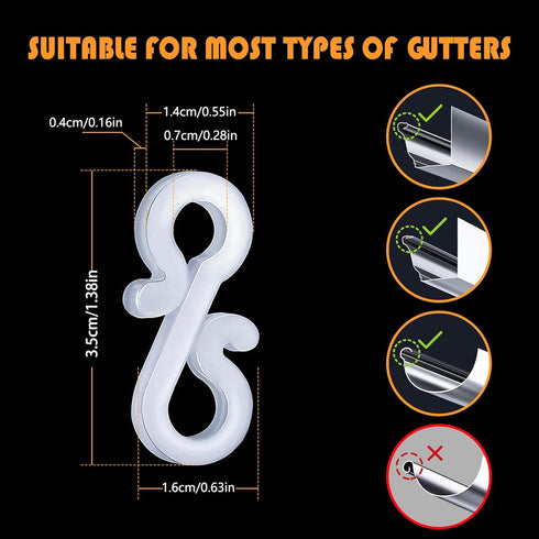 TITE 100 PCS Mini Plastic Gutter Hanging Hooks for Outdoor Christmas Lights, S Clips for Party, Birthday, Wedding Decoration(A)...