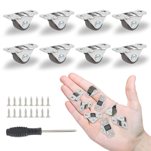 8Pcs 1/2 Inch Mini Caster Wheels Low Profile, Self Adhesive Single Direction Tiny Wheels, Little Rubber Rolling Wheels with Steel Top Plate for Sm...