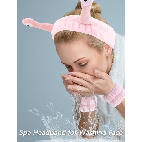 VELSCRUN 6 Pcs Pink Puffy Sponge Spa Headband Snail Cartoon Wristband Set, Spa Headbands for Wash Face, Makeup Headband, Facial Skincare Headbands...