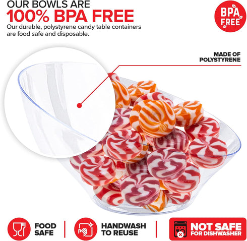 6oz Clear Plastic Serving Bowls (8 Pack) Small Disposable Candy Dishes, Buffet Containers for Chips, Popcorn, Snacks, Mints, Salad Bar, Snack Bowl...