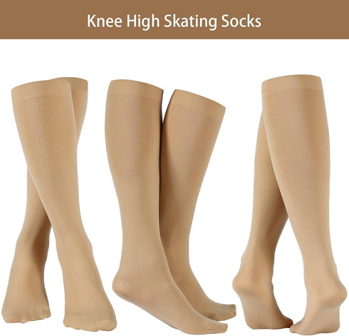 SATINIOR 3 Pairs Ice Skating Socks Roller Skating Socks High Tight Knee Skating Socks Roller Skating Nylon Socks Women Girl (Nude Color)...