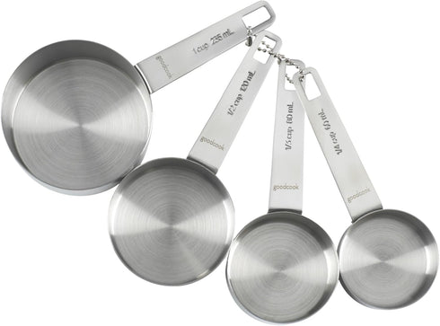 GoodCook Gourmet Measuring Cup Set, Stainless Steel 4-pc., 1/4, 1/3, 1/2, 1 Cup etched measurements...