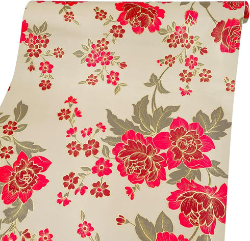 LovingWay 14.7 feet Wallpaper Roll Red Peony Floral Shelf Liner 17.7x177 Inch Christmas Storage Drawer Lining Paper Refresh Home School Furnitures...