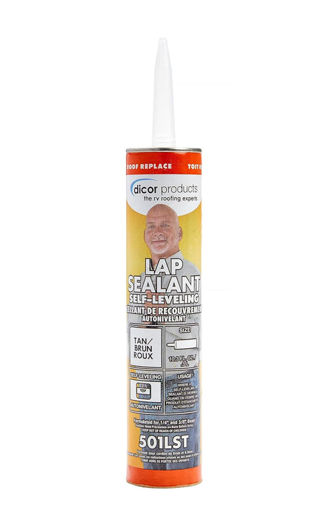 Dicor 501LST-1 HAPS-Free Self-Leveling Lap Sealant for Horizontal Surfaces - 10.3 Oz, Tan, Secure, Ideal for RV Roofing, Maintenance, Repair, Appl...