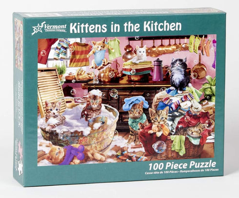 Vermont Christmas Company Kittens in The Kitchen Jigsaw Puzzle 100 Piece, Large Pieces Perfect for Kids and Seniors...