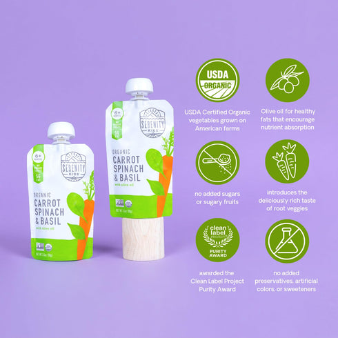 Serenity Kids 6+ Months USDA Organic Veggie Puree Baby Food Pouches | No Sugary Fruits or Added Sugar | Allergen Free | 3.5 Ounce BPA-Free Pouch |...