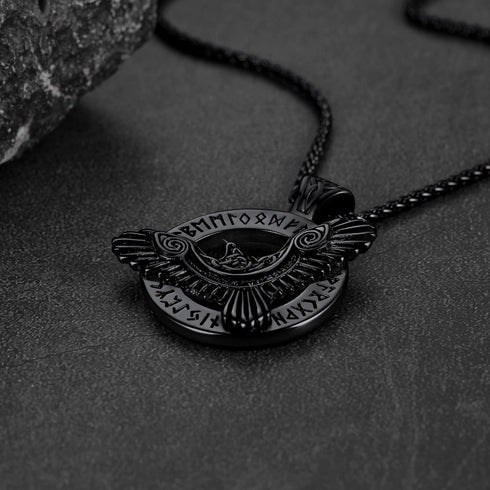 FaithHeart Retro Viking Necklace Mens Raven Pendant Neck Chains for Female...